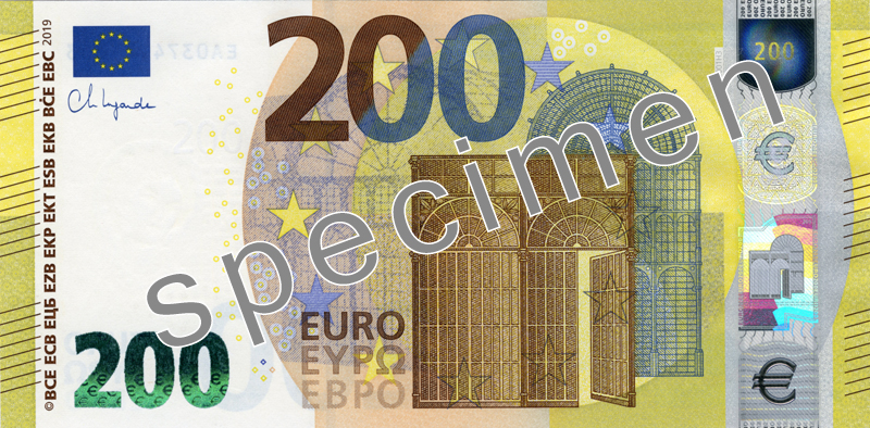 200 EUR - zvanicni informativni prikaz novcanice SPECIMEN